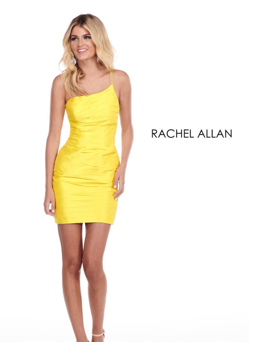 Rachel Allan Yellow One Shoulder Mini Dress